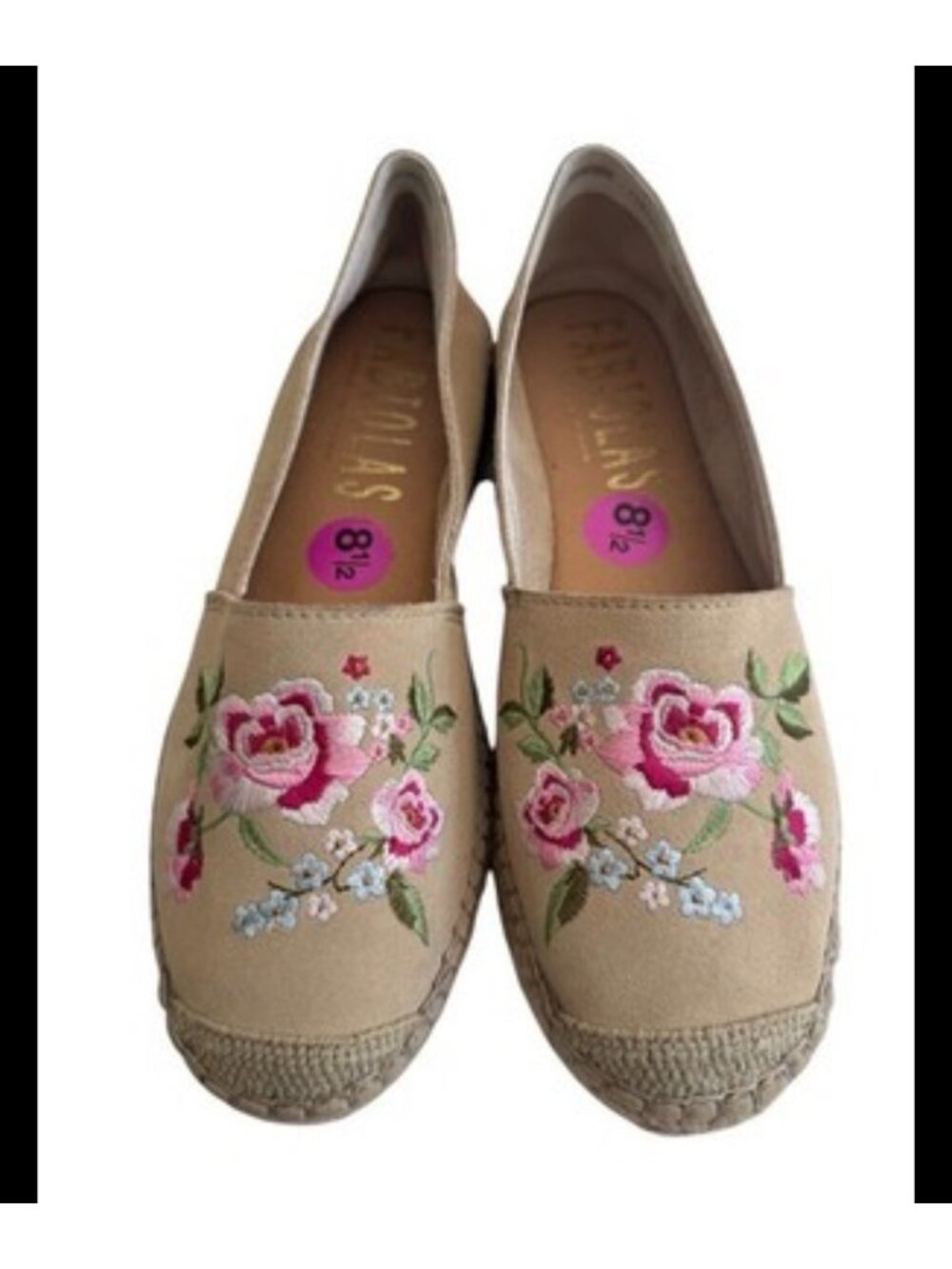Fabiolas Espadrilles Tan Suede Leather Women’s Floral 38/8.5 Made In Spain